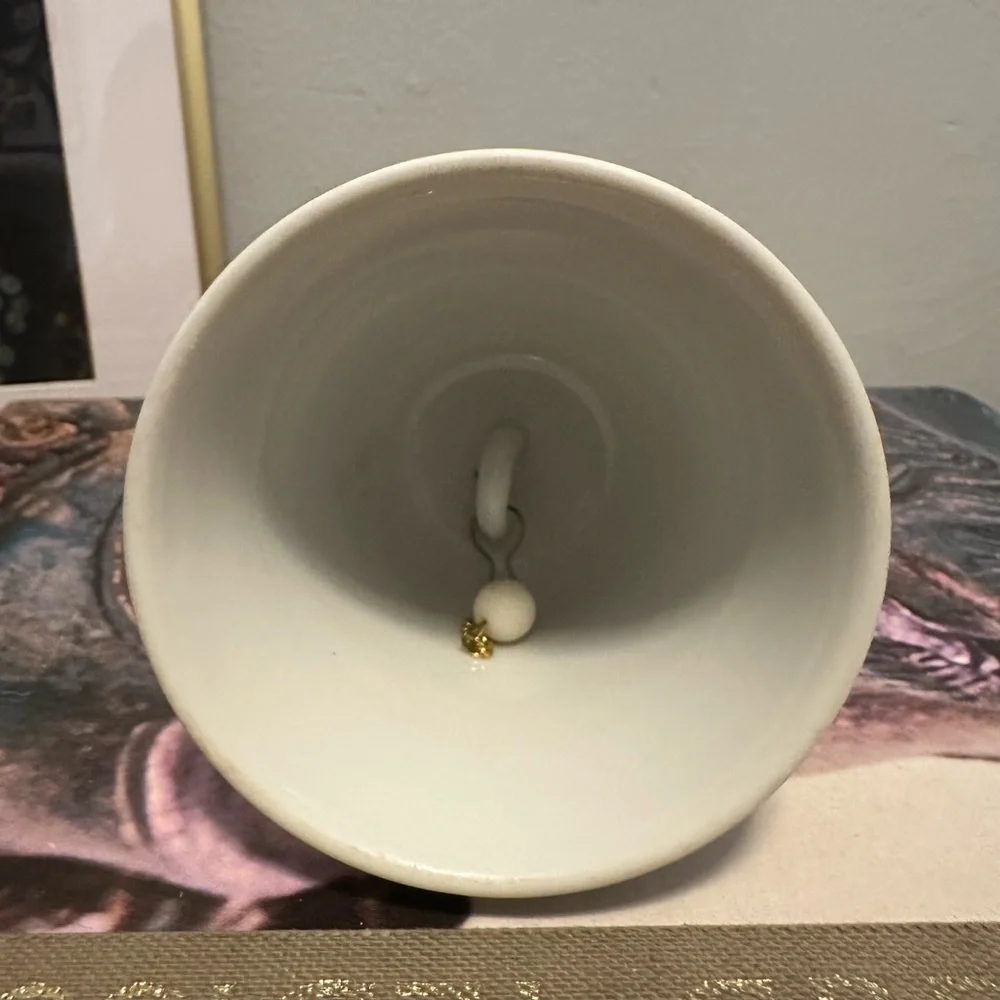 Vintage Japanese Inarco Floral Ceramic Bell with Handle - Cream and Gold